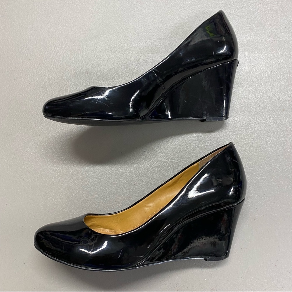 J Crew Factory Patent Leather Black Wedge Heel 7.5 - Picture 5 of 7